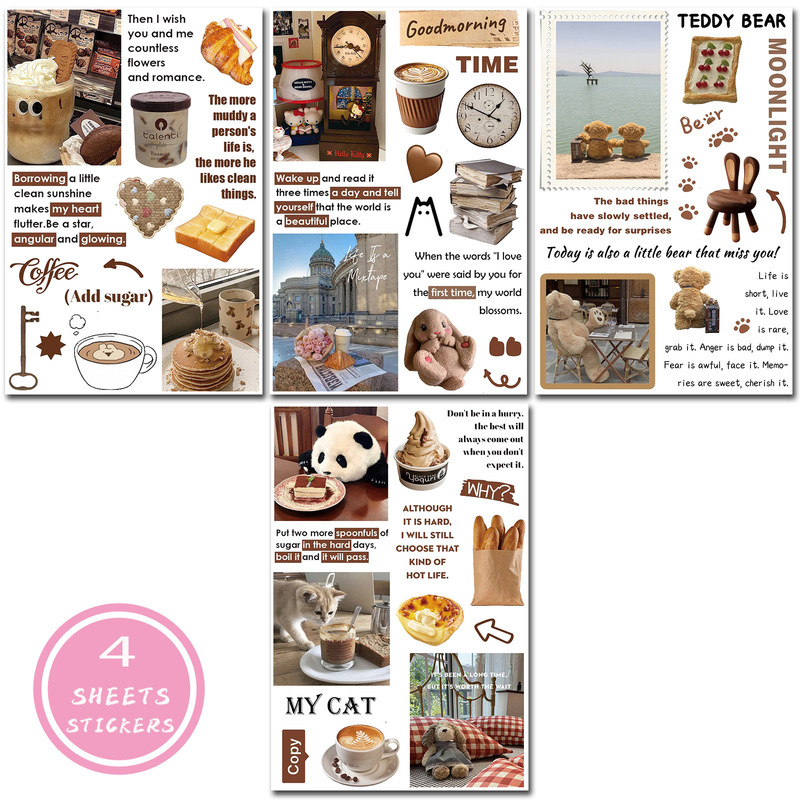 New Product 4 Pieces of Handbook Stickers Brown Ins Style Cartoon Cute Handbook Cutting Film Stickers Diary Creative Stickers New Product 4 Pieces of Handbook Stickers Brown Ins Style Cartoon Cute Handbook Cutting Film Stickers Diary Creative Stickers
