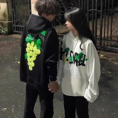 美式葡萄字母刺绣连帽卫衣男女2025年春秋潮牌情侣设计感宽松外套