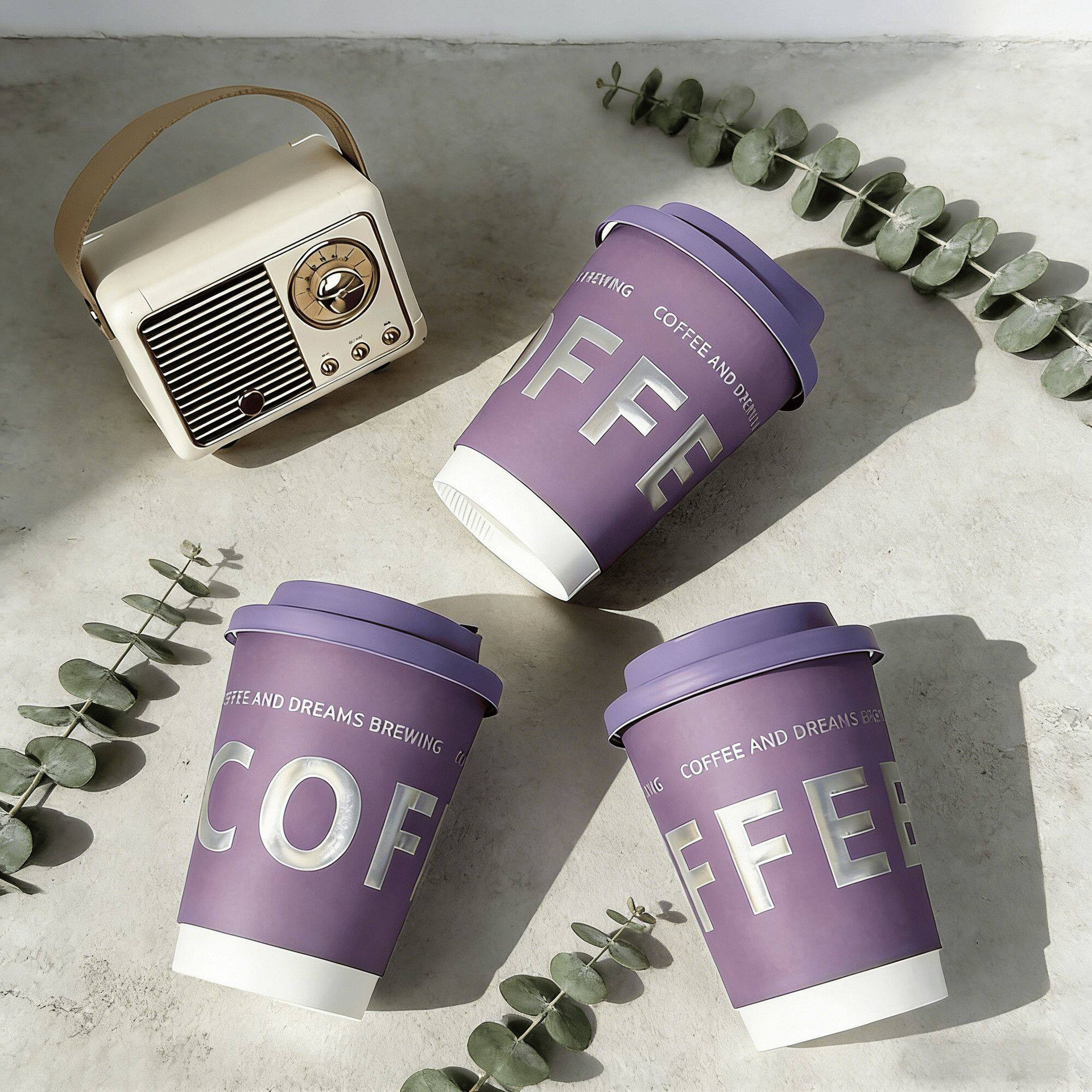 Tazas de café al por mayor desechables de alta calidad tazas huecas púrpura comerciales de leche de soja espesada tazas de té personalizadas