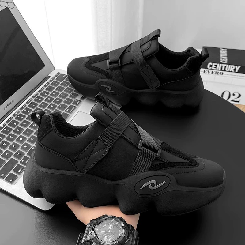 Черная самурайская мужская обувь осень 2023 новая толстое дно увеличивается