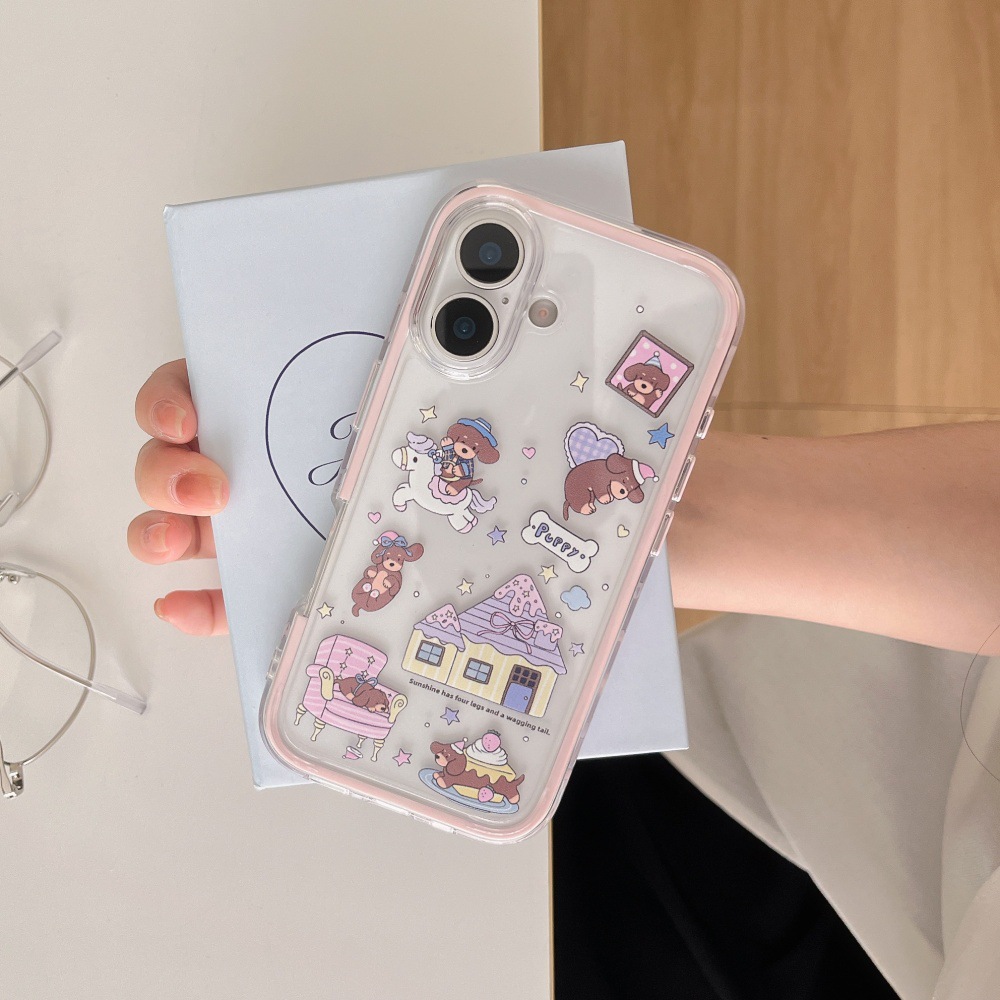 Divertida ilustración de perro salchicha de dibujos animados para Apple 16ProMax funda para teléfono móvil 15Pro dos en uno 14/13 nuevo 15