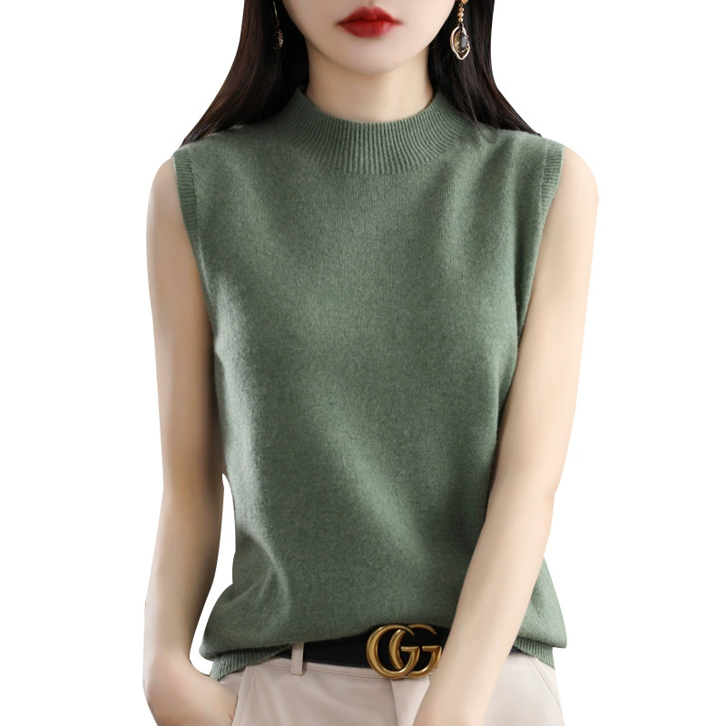 Woolen tank top, knitted base sweater, high collar, oversize