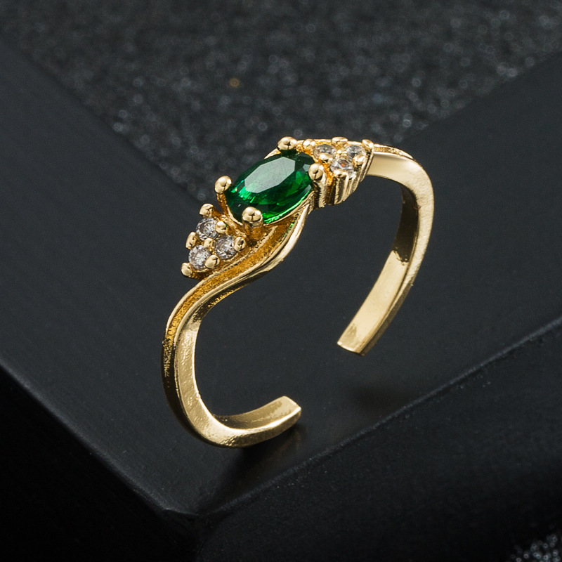 Fashion 18K Gold Copper Micro Inlaid Zircon Geometric Open Little Finger Ring