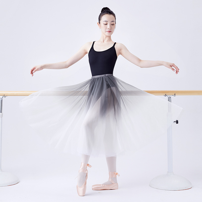 Ropa de baile clásico femenino adulto elegante falda de media longitud de gran oscilación gradiente de danza moderna práctica de rendimiento falda de gasa