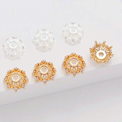 14k包金保色入れジルコン大花托透かし彫り花帽15mm手作りdiy水晶ビーズアクセサリー部品