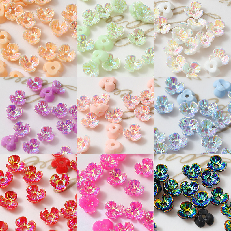 6mm Colorful Mini Resin Flower Imitation Shell Three-Petal Small Bowl Flower Plated Abdiy Ancient Style Hairpin Nail Art Jewelry Material