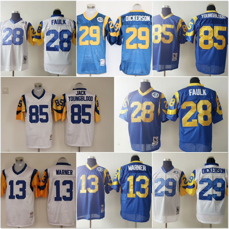 Rams Football Jersey Legendary Second-Generation Retro Embroidered Training and Competition Uniform Short-Sleeve Mesh T-Shirt