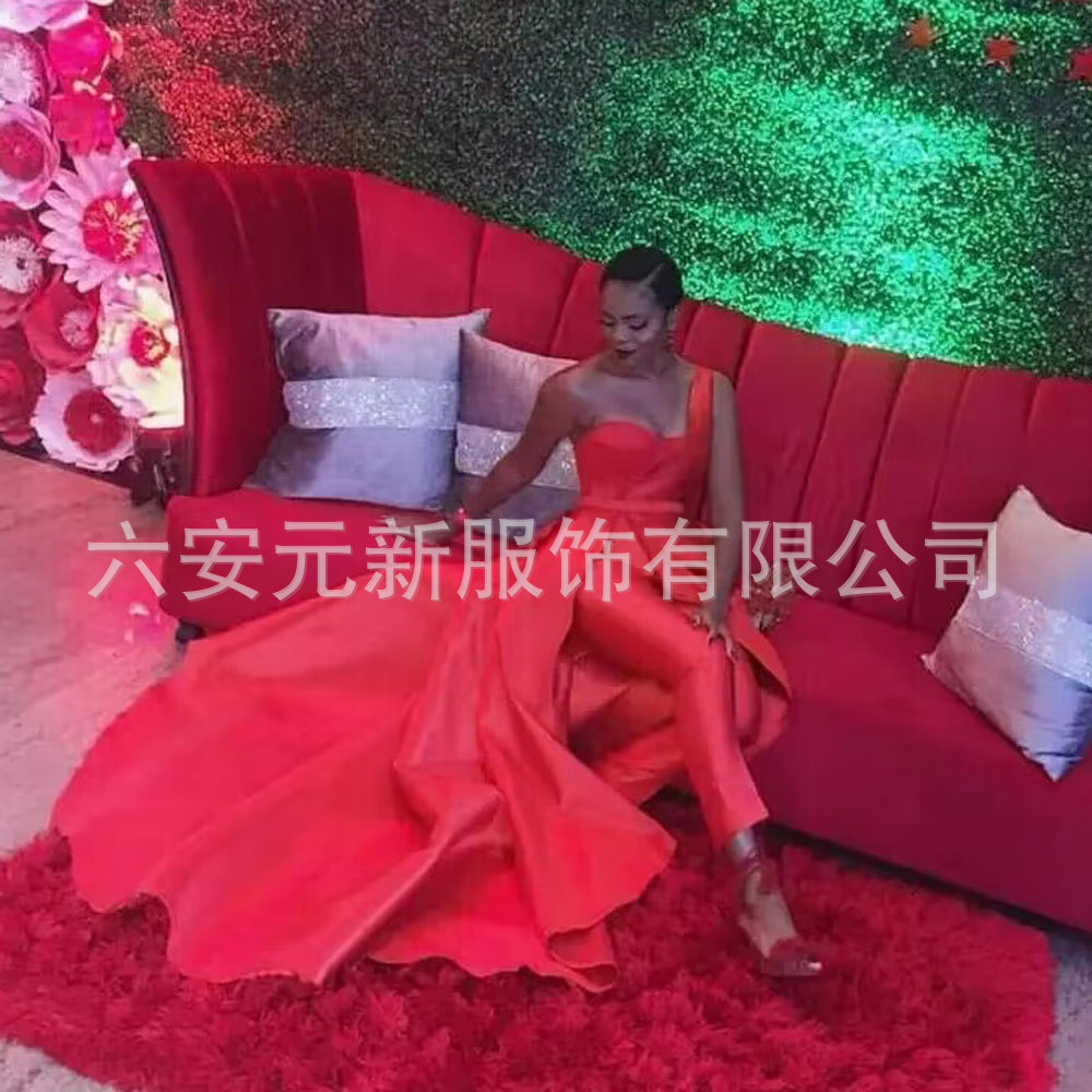 AliExpress satén rojo un hombro vestido de fiesta mono con falda desmontable noche pantalones traje