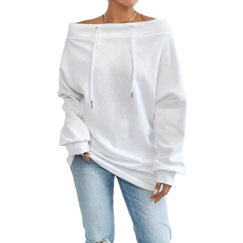Women's Sexy Off-the-Shoulder Drawstring One-Shoulder Loose Fit Hoodie for Autumn/Winter European and American Fashion