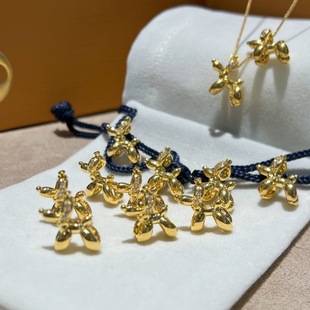 18K Gold Balloon Dog Pendant with Moissanite, 6-Circle Inlaid Au750 Gold Necklace with Moissanite, Wholesale from Shuibe
