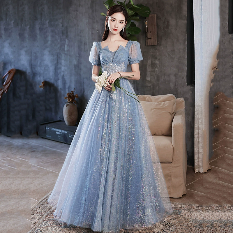 Autumn blue design evening dress
