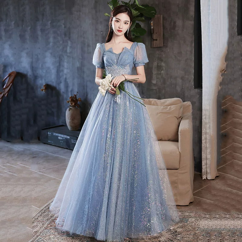 Autumn blue design evening dress