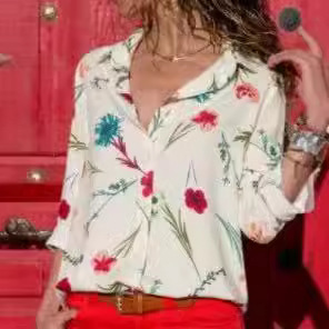 Fashionable slim striped printed shirt for women