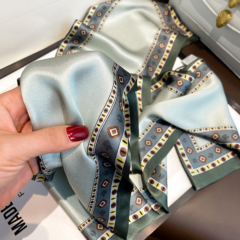 Hangzhou bufandas de seda verde azul estilo nacional morera seda flotante mujer primavera y otoño con bufandas de seda de doble capa 150 * 15cm bufandas