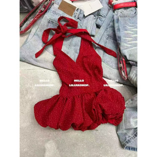 Hot Girl Polka Dot Design Skirt Halterneck Vest Top for Women Summer