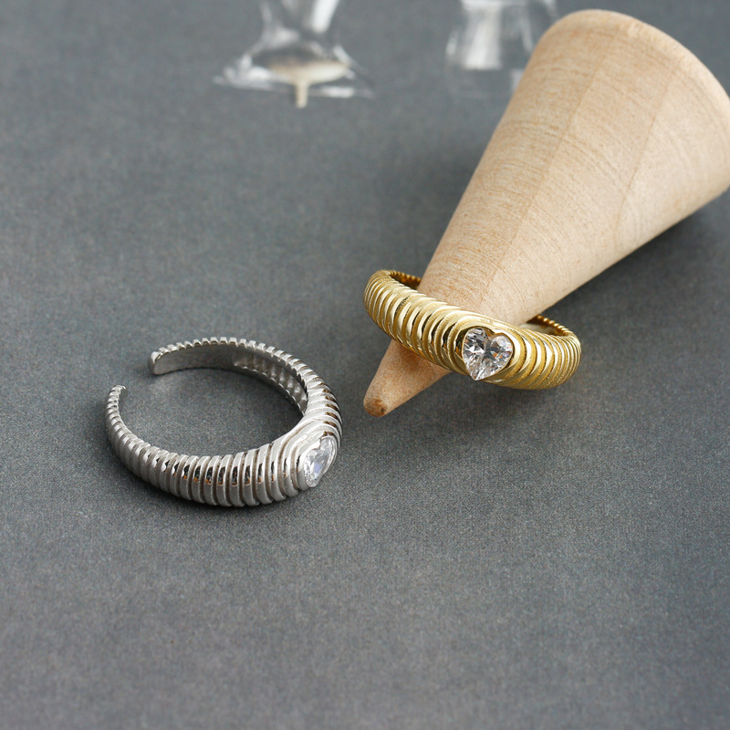 Fashion Heart Shape Silver Inlay Zircon Open Ring 1 Piece