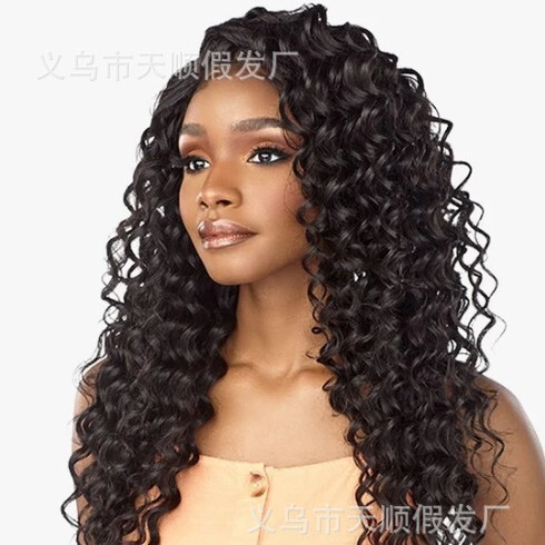 Manufacturer European and American Wig Front Lace Afro African Small Curly Women's Long Headgear High Temperature Silk Material