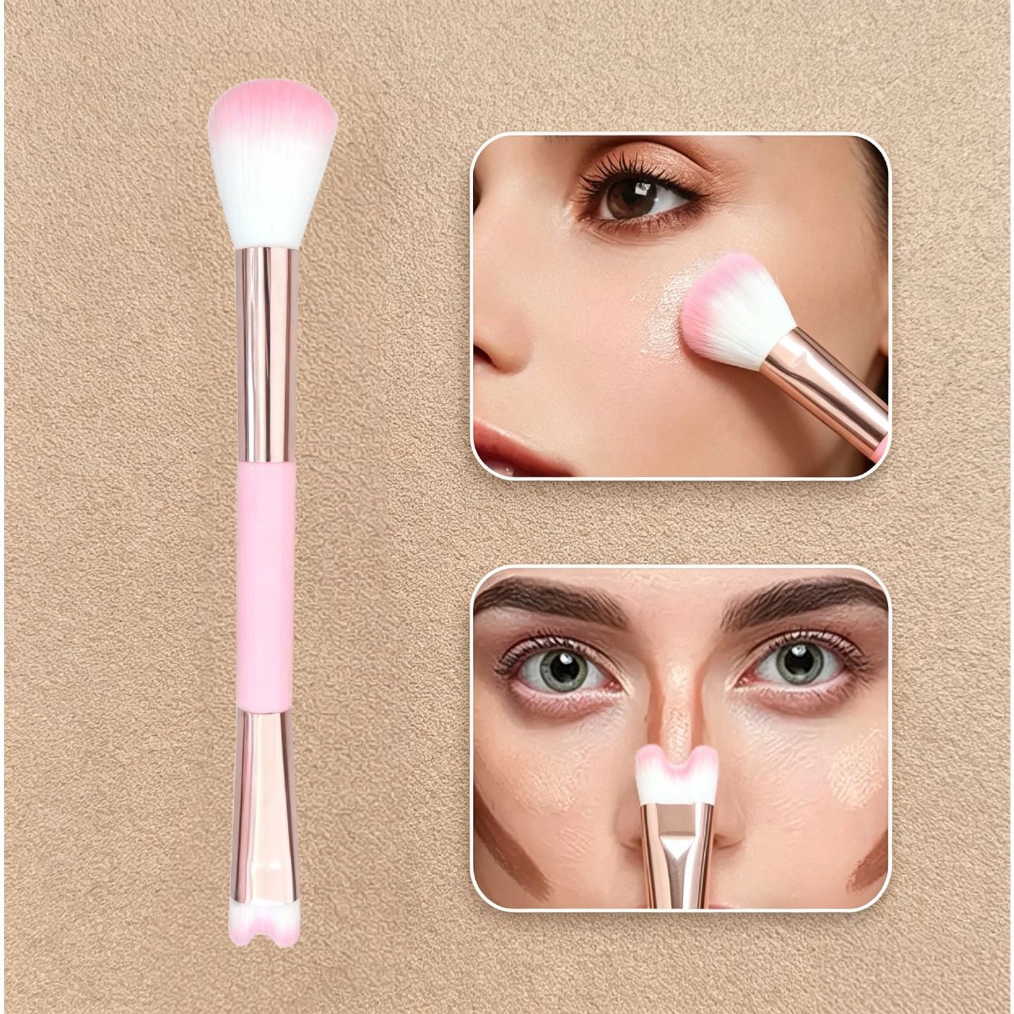 Juego de Brochas de Maquillaje de Doble Cabezal Plástico PS Maquillaje Facial para Maquillaje
