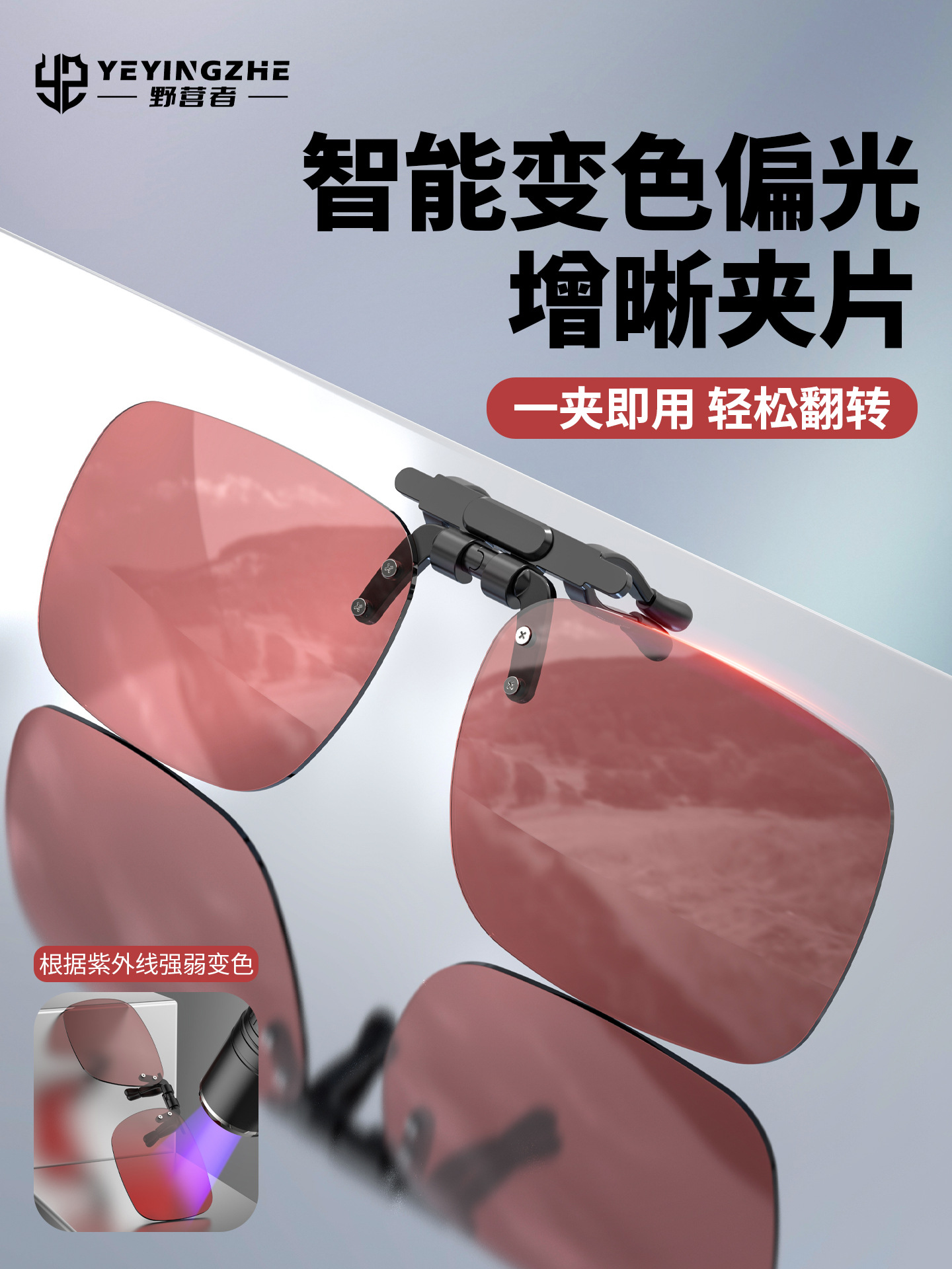 Camping Clip-On Folding Photochromic Anti-Glare Sunglasses for Nearsightedness and Astigmatism, Specialized for Enhanced Clarity, Polarized Fishing Glasses