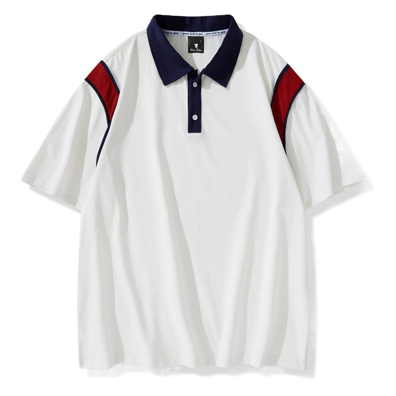 Camiseta Polo de Estilo Americano, Marca Británica de Moda, 100% Algodón, Hombros Caídos, Manga Corta, Unisex, Cuello Camisero, Holgada, Bloques de Color, Uniforme Escolar