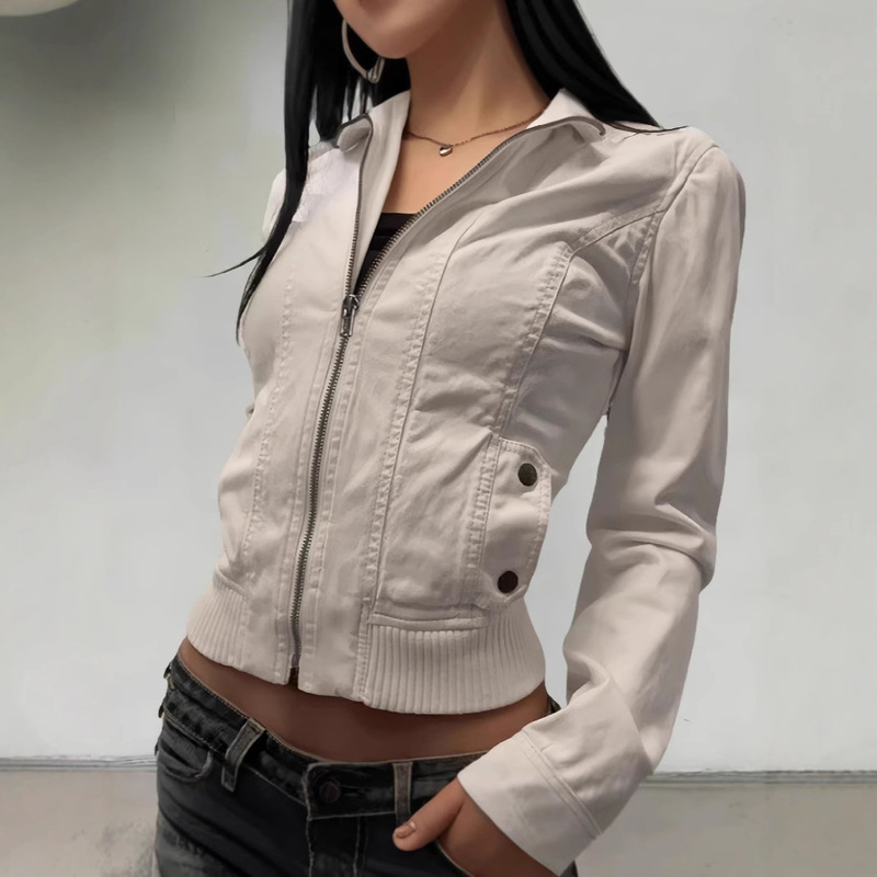 Cross-border European and American-style zipper stand collar jacket women's 2024 autumn and winter new cross-border casual fashion tooling short