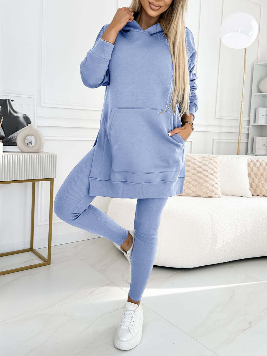 Damenbekleidung, Sport, Freizeit, Kapuzenpullover, verdickte Leggings mit Gewinde, zweiteiliger Anzug_voghion.com