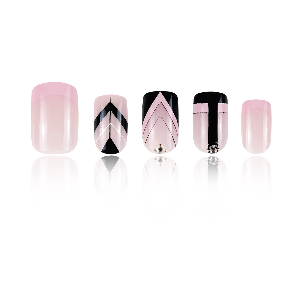 Desgaste de uñas especial pieza de uñas geométrica francés falso parche de uñas Rosa puro quiere uñas pieza de belleza de prensa en las uñas image 6