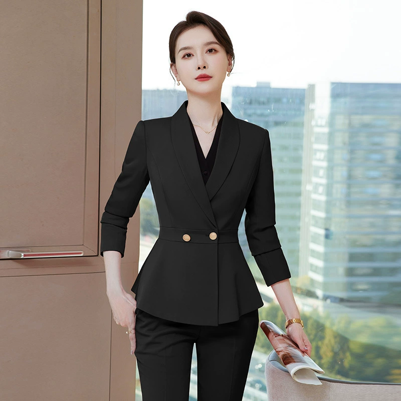 Spring set, long-sleeve, classic suit jacket for office, slim fit