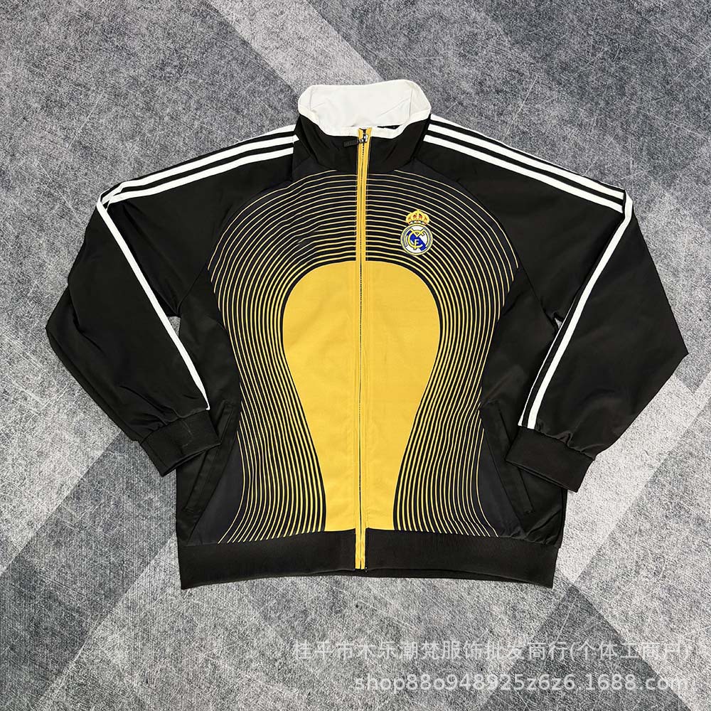 Real Madrid gradient windbreaker, windproof stand-up collar jacket, long-sleeved football training warm-up and game uniform for men, cross-border shipping