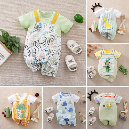 Baby clothes summer children's clothing newborn two-piece harness short crawl suit cartoon trendy baby onesie