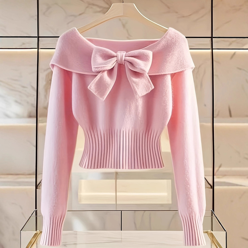 Cross-Border European and American Autumn and Winter Women's Knitted Sweater Tops Elegant Tweed Lapel Fashion Small Knitted Sweater