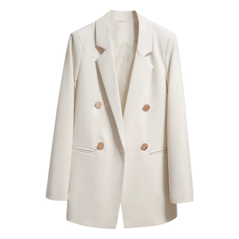 Новинка весны и осени 202, женский пиджак с металлической пряжкой в британском стиле, повседневный, лучше всего подходит молочно-белого маленького костюма