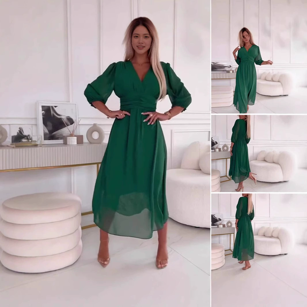 Европейское и Американское Платье 2024 Внешняя торговля Женская трансграничная талия с тонкой спиной на молнии платье