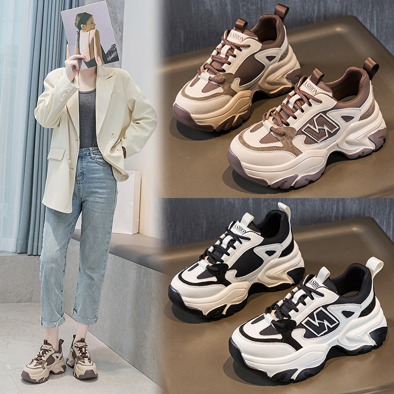 中老年保健鞋磁能震動鞋子女2023秋冬加絨真皮厚底百搭老爹鞋