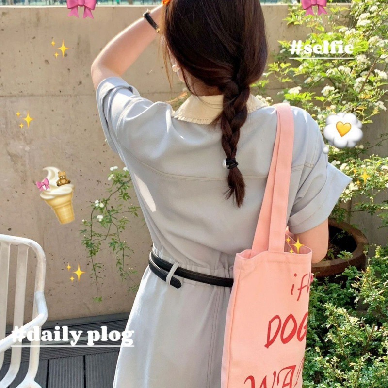 慵懒风粉色印花字母单肩包女学生大容量帆布包百搭上课通勤手提袋