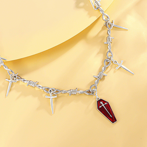 Dragon Ruini Hot Girl Dark Coffin Cross Sword Thorn Necklace New Halloween Hip-Hop Street Retro Sweatshirt Chain