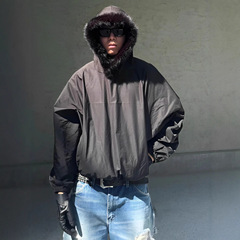KANYE侃爷同款上海演唱会周边限定美式潮牌座山雕连帽毛领卫衣男