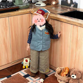 韩版女童套装2025冬季新款洋气时髦加厚双面棉马甲打底衫夹棉裤潮