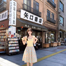 韩系复古油画印花半身裙春夏2025新款松紧腰A字版碎花印花蓬蓬裙