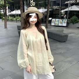胖MM特大码300斤松弛感长袖衬衫女装秋季慵懒度假风中长款衬衣ins