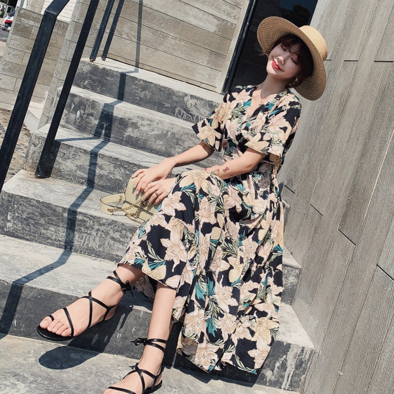 Summer long shiffon retro dress