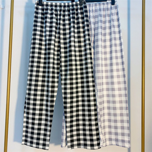 Walking pants plaid pajama pants women's Korean-style printed loose home pants casual air conditioning pants can be worn outside