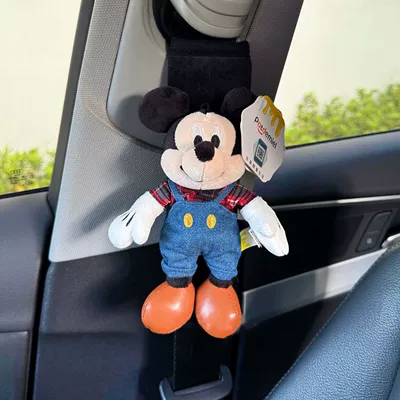 Mickey and Minnie car seatbelt shoulder pad, car interior seatbelt protector, anti-abrasion (Seat belt shoulder pad) - denim-overalls-mickeyblack-plush-shoulder-pads
