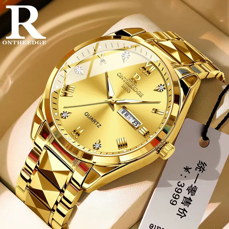 Genuine Swiss Watch Men's Dual Calendar Quartz New Business Waterproof Fully Automatic Mechanical High-End Gold Watch Men's Model