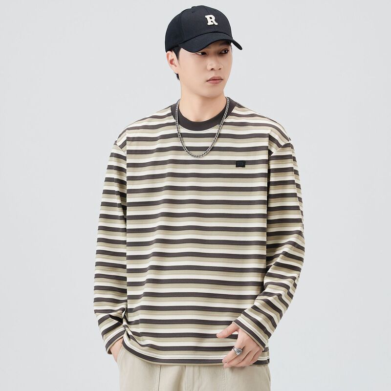 Mingge | Spring and Autum New Stripesd Round Neck Long-Sleeved T-Shirt Men's Trendyy Versatile Loose Casual T-Shirt Tops for Men Mingge | Spring and Autum New Stripesd Round Neck Long-Sleeved T-Shirt Men's Trendyy Versatile Loose Casual T-Shirt Tops for Men