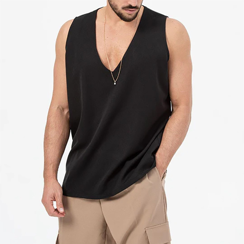 Camiseta sin Mangas Casual de Color Sólido para Hombre de Algodón para Verano