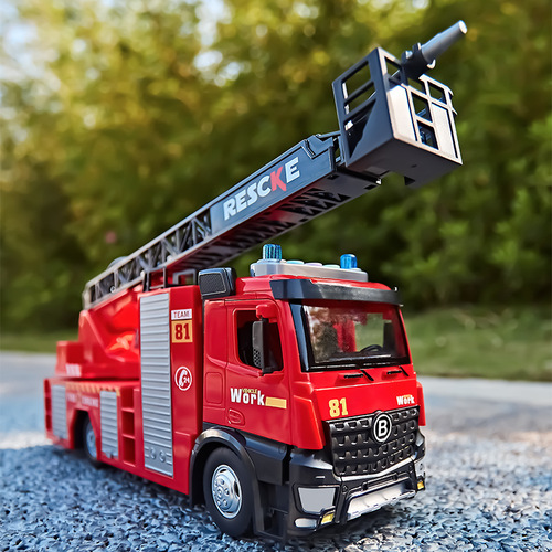 Extra large alloy fire truck children's toy car boy rescue vehicle car simulation model ladder truck can spray water