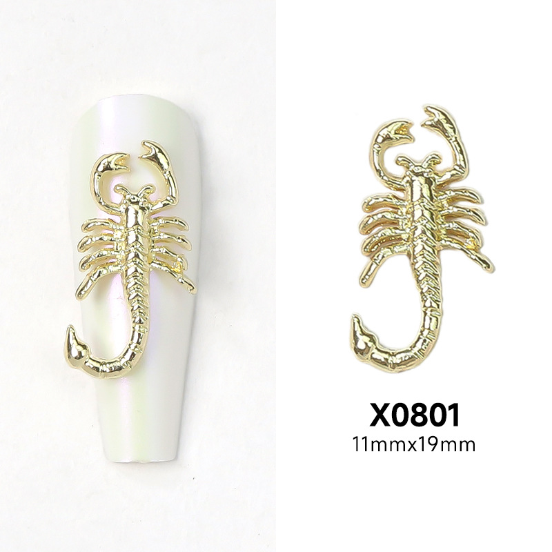 Nueva joyería de uñas de aleación de escorpión transfronteriza pistola de oro y plata pegatina de uñas negro tridimensional estatua de Buda joyería de uñas al por mayor