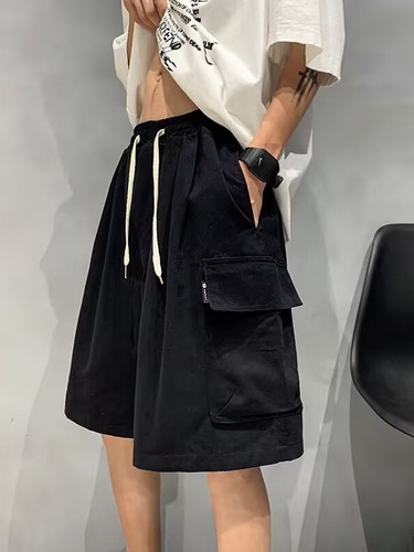 Cross-border work pants for men, new fashion casual summer loose large size big pants, trendy brand retro 5-inch pants