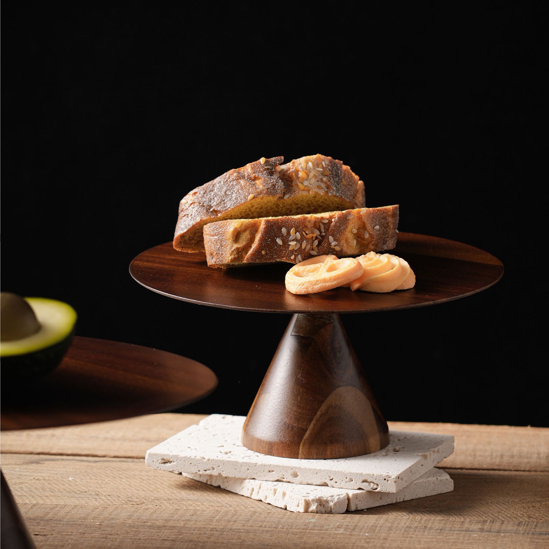 Acacia de madera alta pastel bandeja de postre pan de mesa retro bandeja de frutas bandeja de refrescos decoración de sala de estar